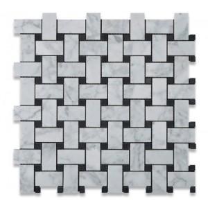 Carrara White 1x2 Basketweave with Black Dots Polished Marble Mosaic